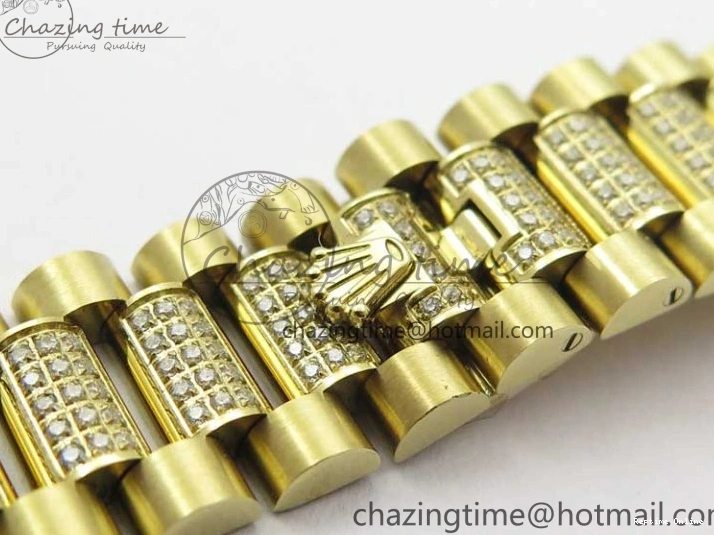 0212 DailyWear Day-Date 36mm 128235 YG Crystal BP Best Edition Silver Crystal Marker Dial on YG President Bracelet A 2676